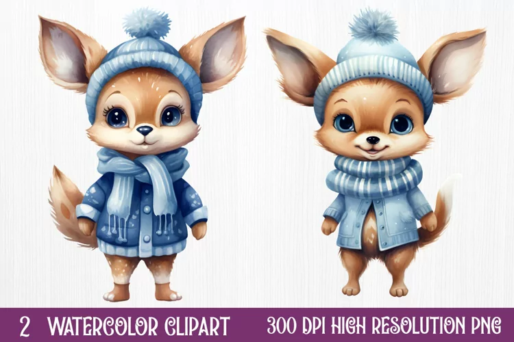 Blue Christmas Watercolor Clipart Sublimation