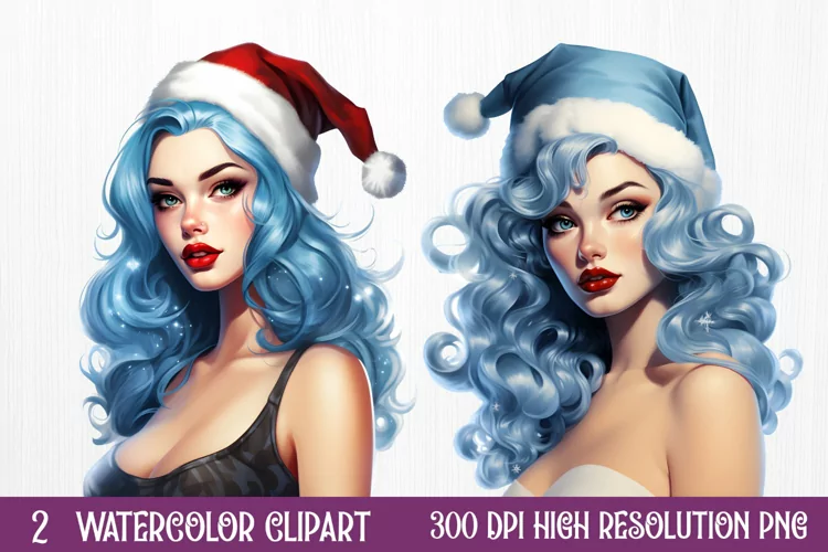 Blue Christmas Watercolor Clipart Sublimation