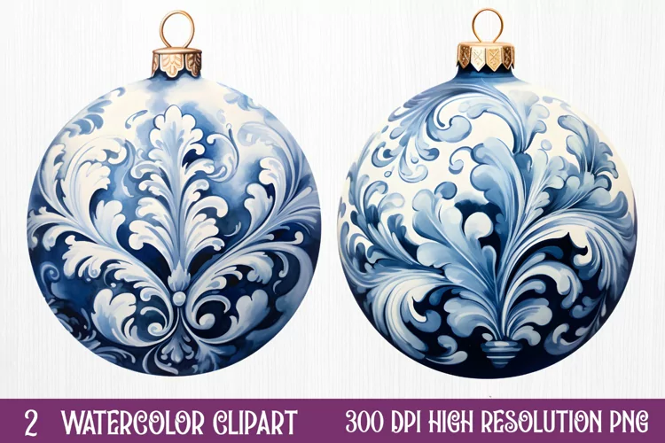 Blue Christmas Watercolor Clipart Sublimation