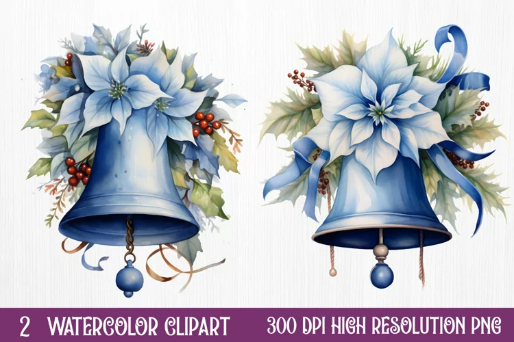 Blue Christmas Watercolor Clipart Sublimation