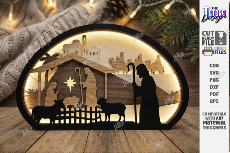 Christmas Night Light Laser Cut | 3D Layered Nativity Scene