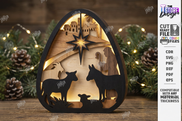 Christmas Night Light Laser Cut | 3D Layered Nativity Scene