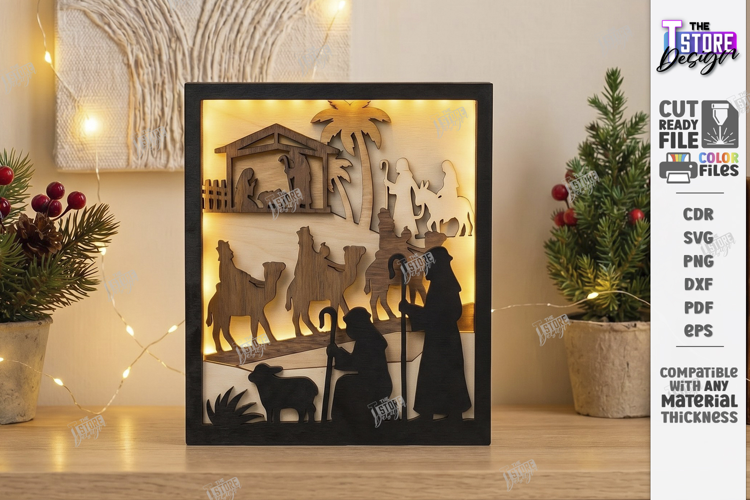 Christmas Night Light Laser Cut | 3D Layered Nativity Scene