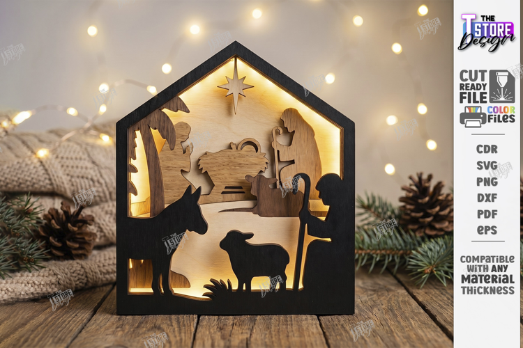 Christmas Night Light Laser Cut | 3D Layered Nativity Scene