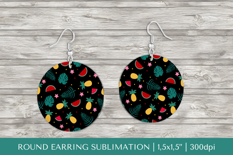 Tropical earring sublimation. Summer round earrings PNG 006