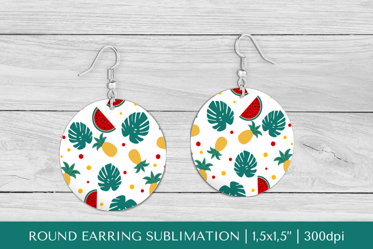 Tropical earring sublimation. Summer round earrings PNG 010