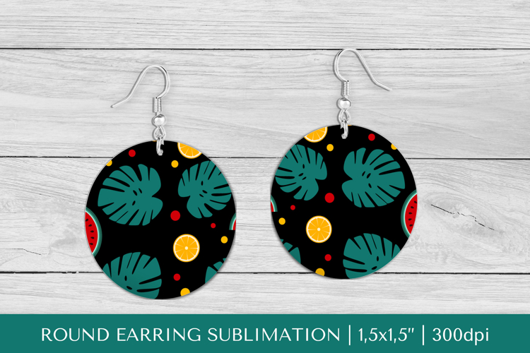 Tropical earring sublimation. Summer round earrings PNG 011