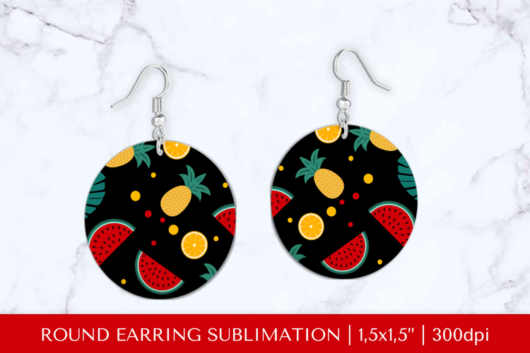 Tropical earring sublimation. Summer round earrings PNG 012