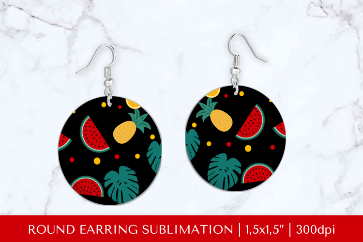 Tropical earring sublimation. Summer round earrings PNG 015