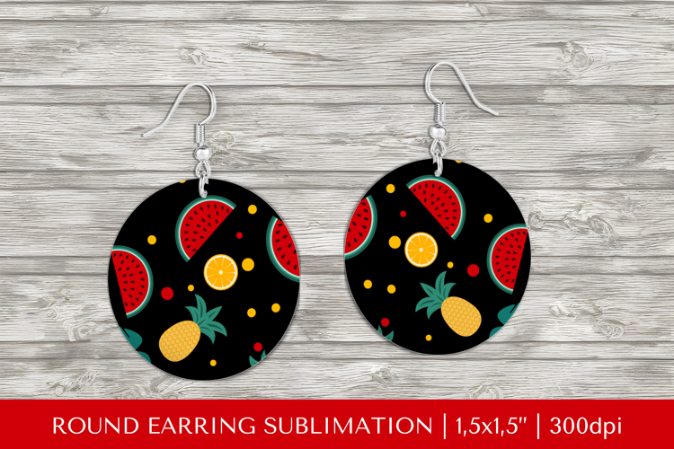 Tropical earring sublimation. Summer round earrings PNG 016 example image 1