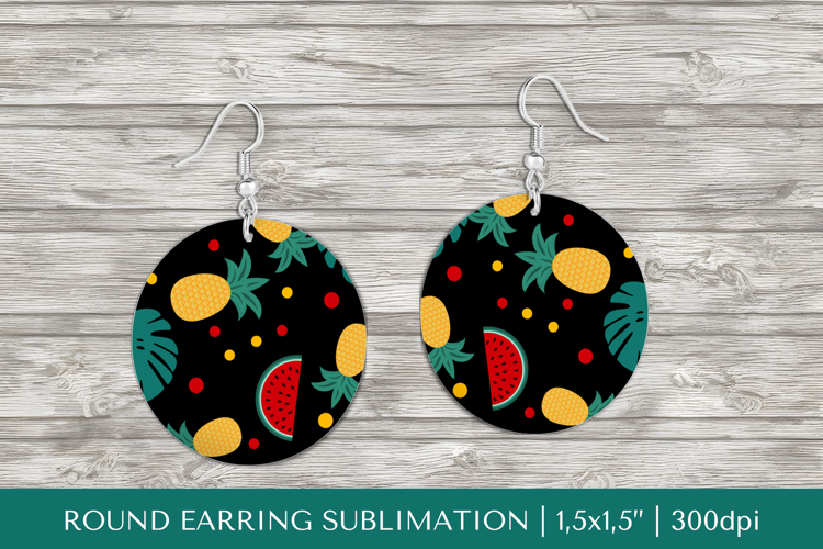 Tropical earring sublimation. Summer round earrings PNG 017