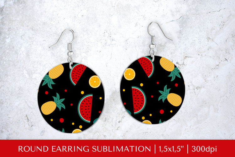 Tropical earring sublimation. Summer round earrings PNG 019