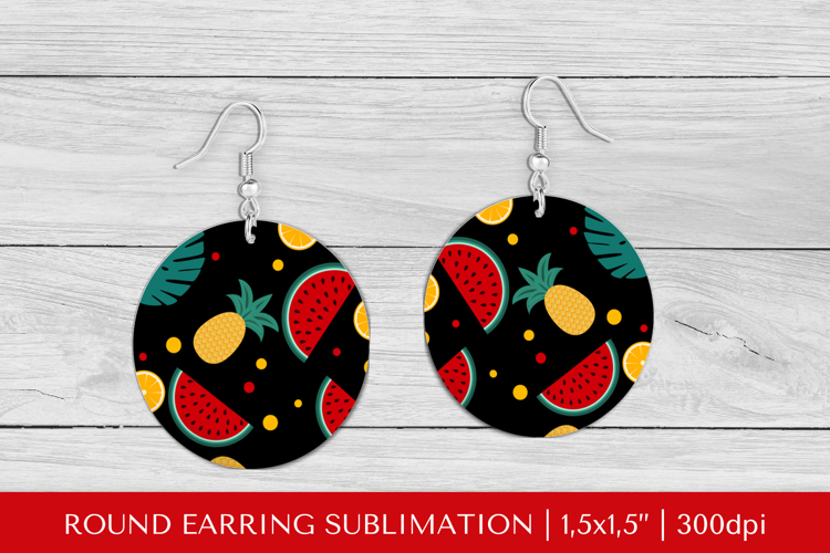 Tropical earring sublimation. Summer round earrings PNG 020
