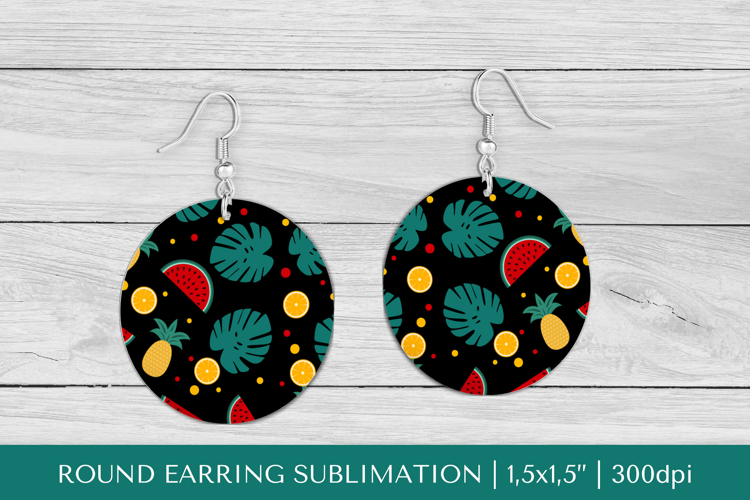 Tropical earring sublimation. Summer round earrings PNG 021
