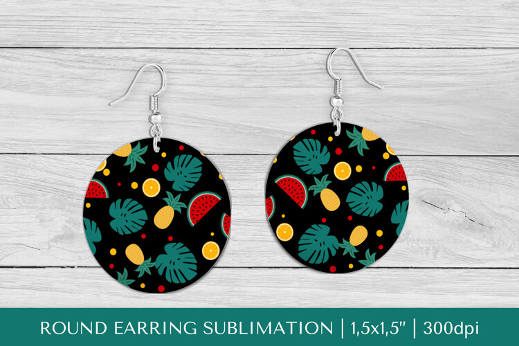 Tropical earring sublimation. Summer round earrings PNG 022 example image 1