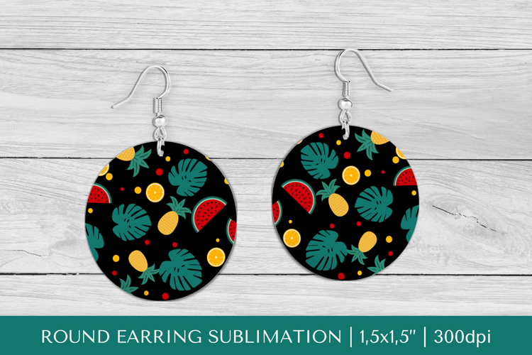 Tropical earring sublimation. Summer round earrings PNG 022
