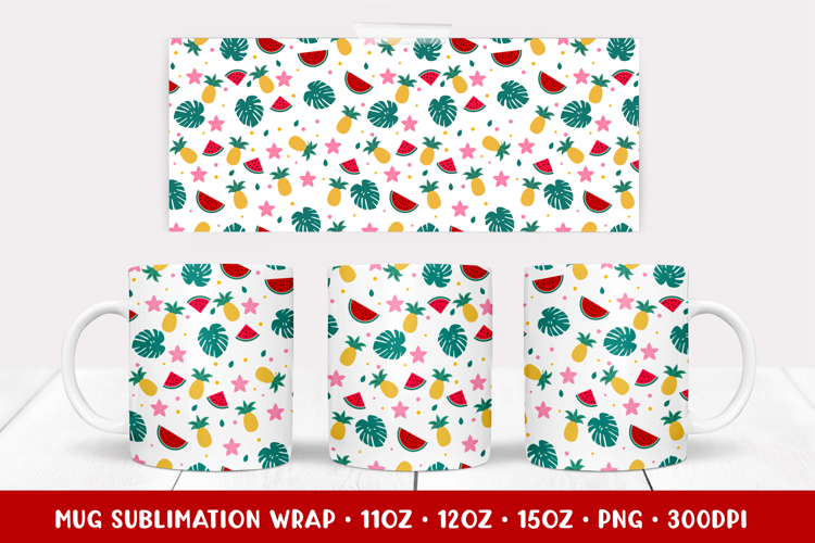 Tropical Mug Sublimation Design. Summer Coffee Mug Wrap 003