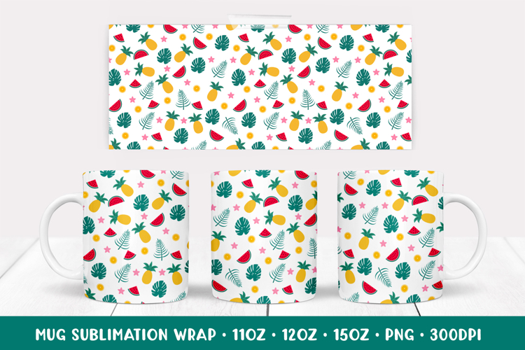 Tropical Mug Sublimation Design. Summer Coffee Mug Wrap 004