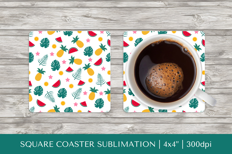 Tropical square coaster sublimation. Summer coaster PNG HS04
