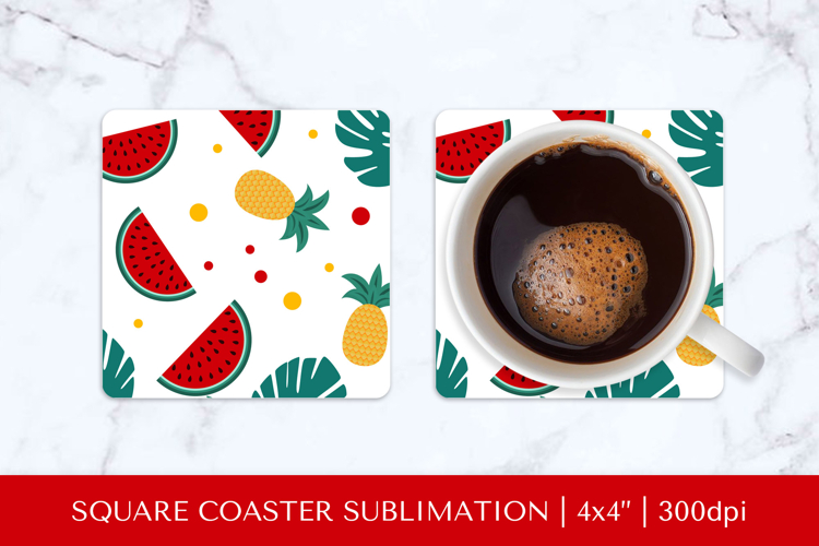 Tropical square coaster sublimation. Summer coaster PNG HS12