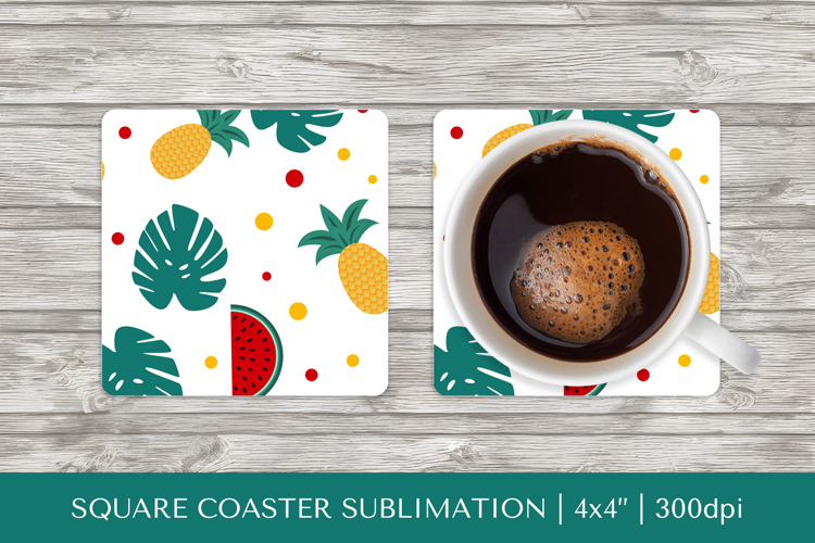 Tropical square coaster sublimation. Summer coaster PNG HS16