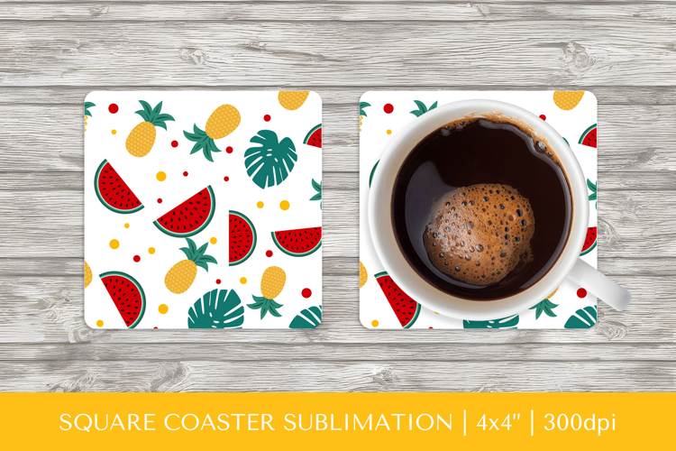 Tropical square coaster sublimation. Summer coaster PNG HS19 example image 1