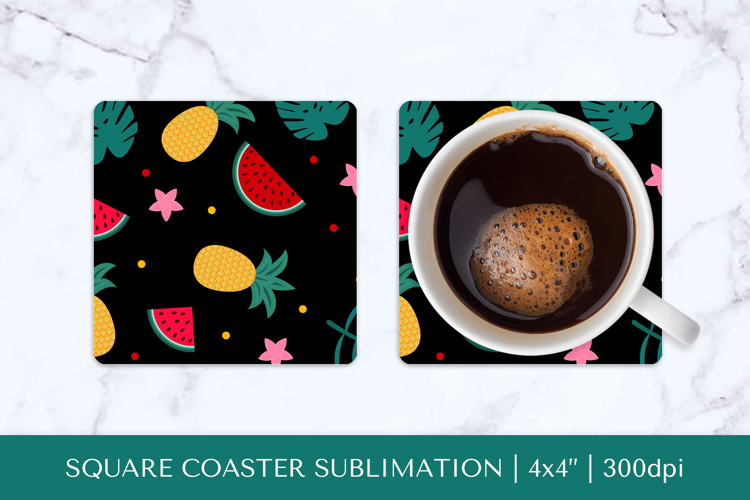 Tropical square coaster sublimation. Summer coaster PNG HS21