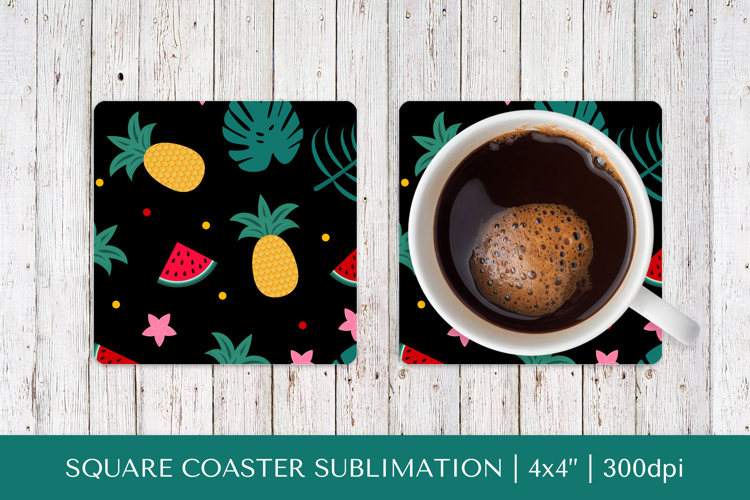 Tropical square coaster sublimation. Summer coaster PNG HS24