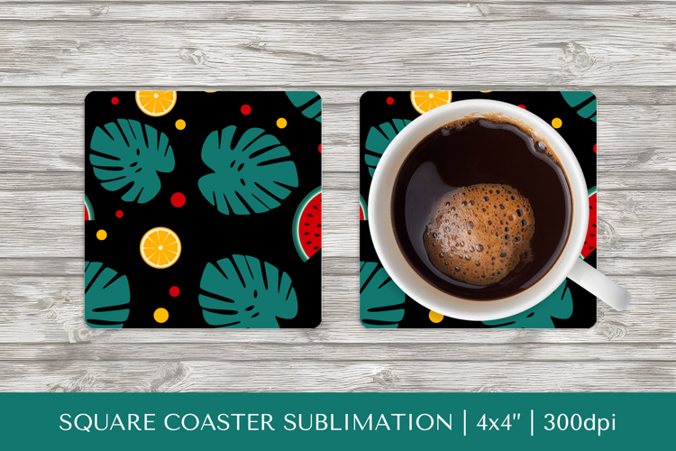 Tropical square coaster sublimation. Summer coaster PNG HS25