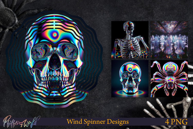 Halloween Wind Spinners | Holographic Designs | Skull