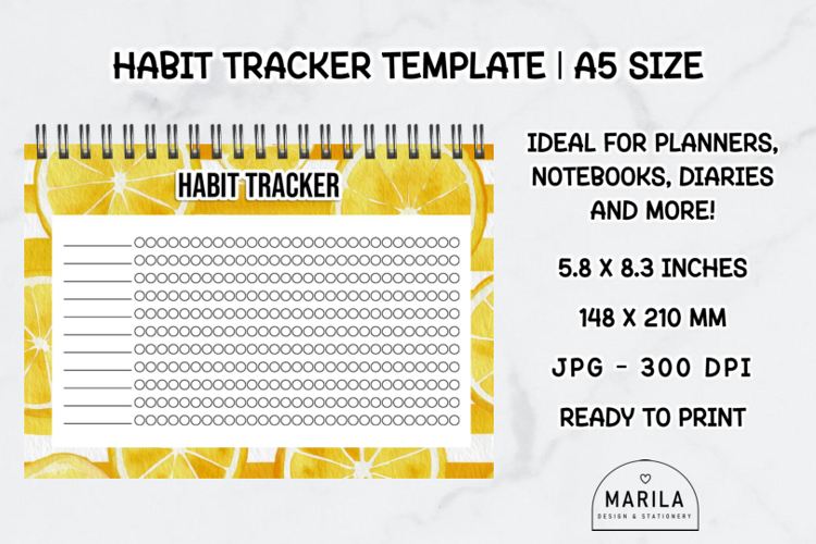 Habit Tracker Template Lemon Theme A5 Printable