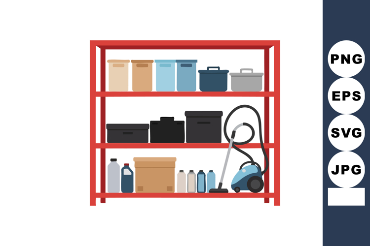 Storage Shelves with Boxes and Vacuum Cleaner Household Clea
