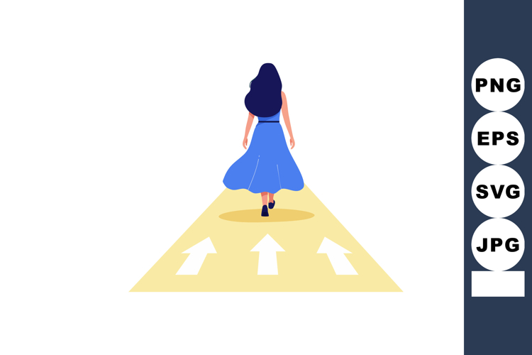 Woman walking forward on arrow path symbolizing direction an example image 1