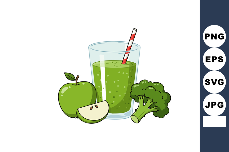 Green apple and broccoli smoothie with striped straw healthy example image 1