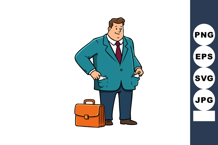 Businessman showing empty pockets with briefcase illustratio