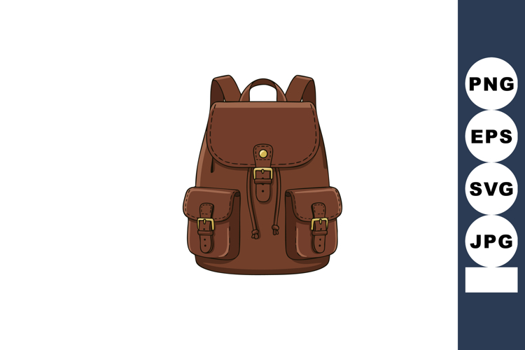 Brown leather backpack with buckles and front pockets vector
