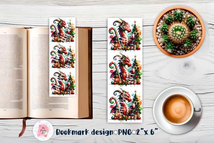 Christmas Dragon Bookmark Sublimation Design PNG