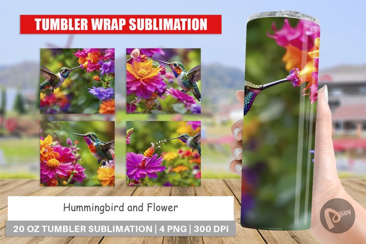 Tumbler Sublimation Wrap Hummingbird and Flower