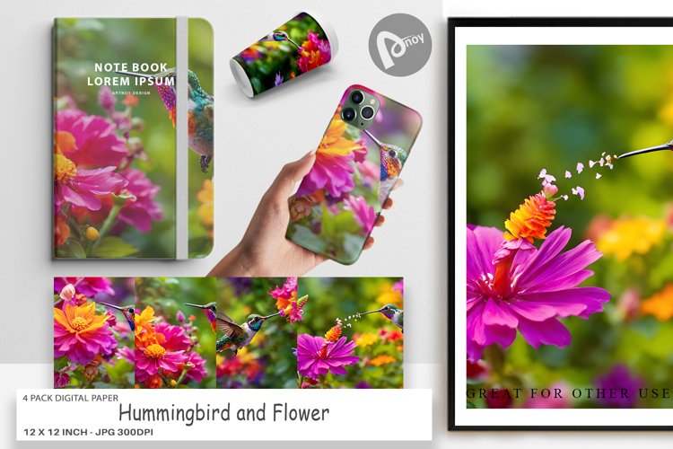 Digital Paper Hummingbird and Flower example image 1