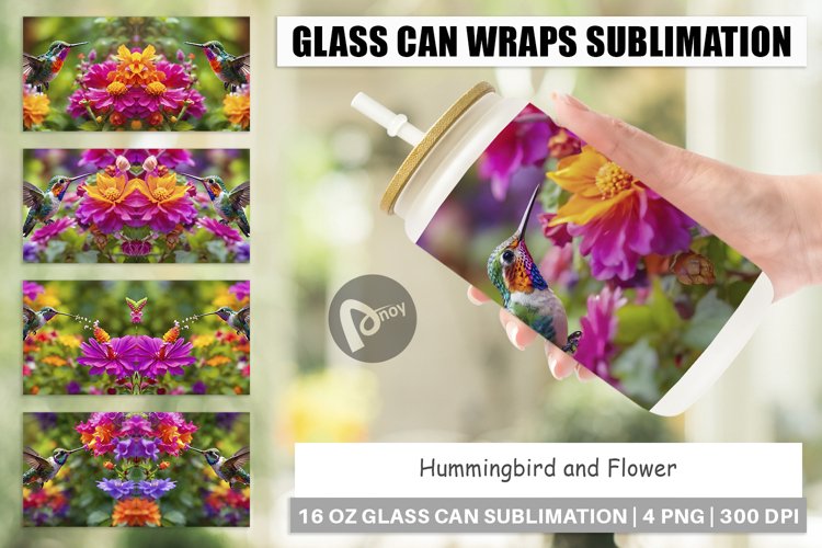 Glass Can Wraps Hummingbird and Flower