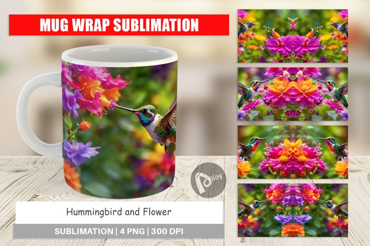 Mug Wrap Design Hummingbird and Flower