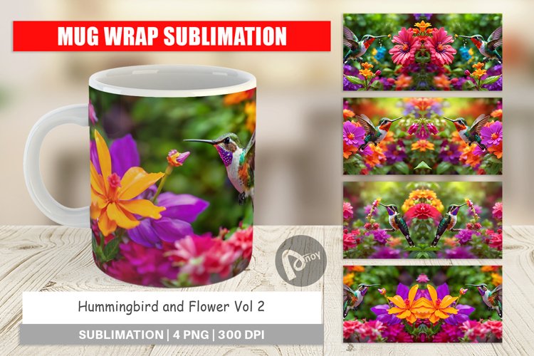 Mug Wrap Design Hummingbird and Flower