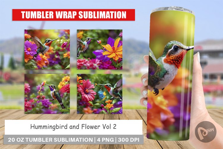 Tumbler Sublimation Wrap Hummingbird and Flower