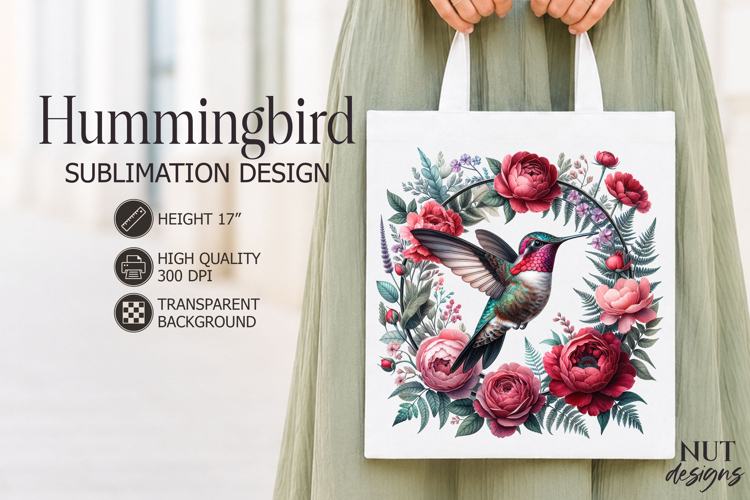 Botanical Summer sublimation Floral Hummingbird Peonies
