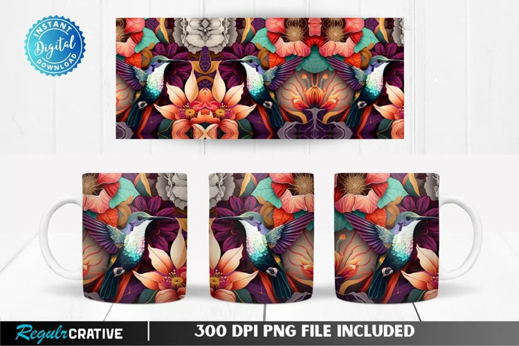 Hummingbird Flower Colorful 11 & 15 Oz Mug Sublimation
