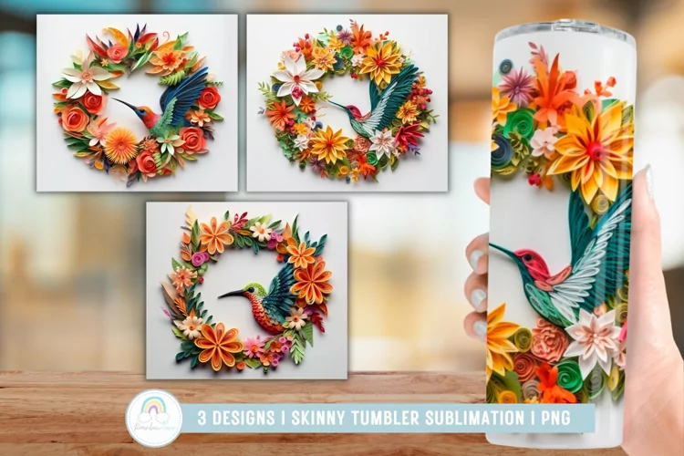 3D Hummingbird Sublimation Tumbler Wrap