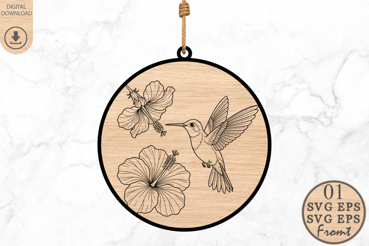 Hummingbird Laser Cut File SVG, Hibiscus Flower