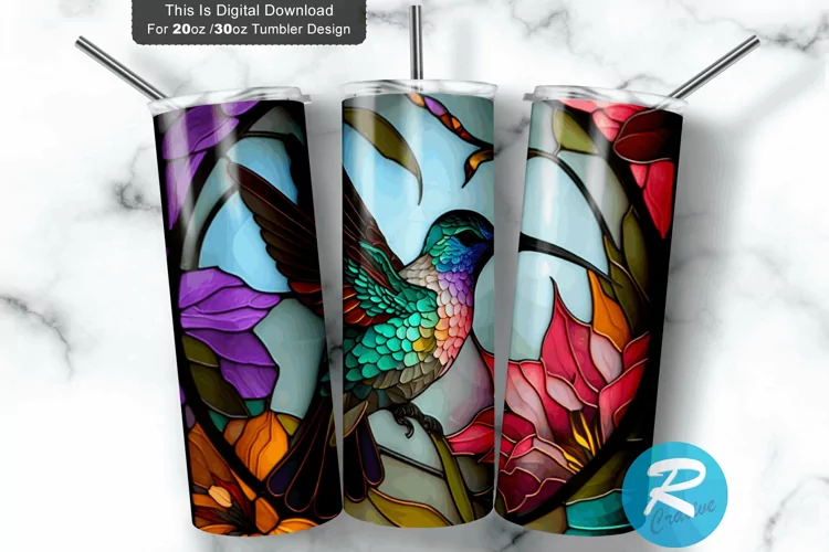 Hummingbird Stained Glass Colors 20oz/30oz Skinny Tumbler