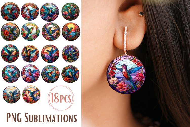 Hummingbird Stained Glass Sublimation Bundle example image 1