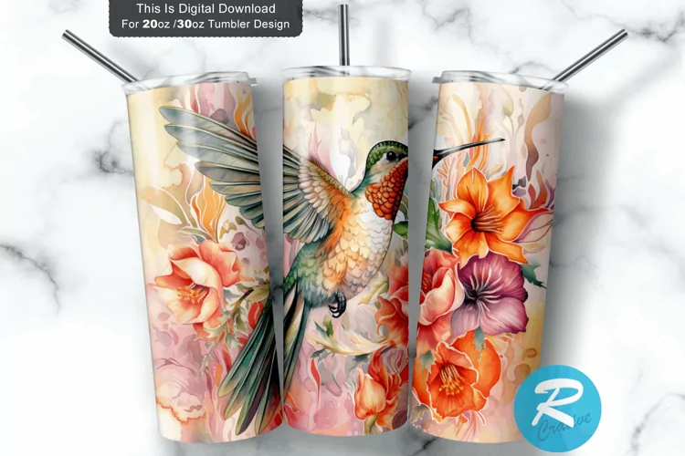 Hummingbird Watercolor Flowerin 20oz/30oz Skinny Tumbler